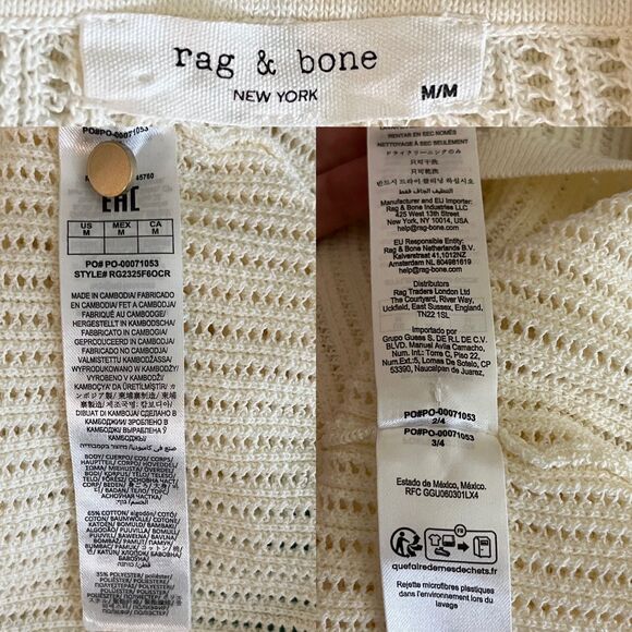 Rag & Bone Women Size M Ivory Vivi Pointelle Knit Polo Sweater Top Minimalist - Picture 9 of 15